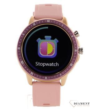 Smartwatch damski Hagen na różowym pasku HA-S02. informacja o dystansie, krokach, spalonych kaloriach, pomiar tętna, ciśnienia krwi, tlenu we krwi, funkcje sportowe, interfejs wyszukiwania 1.jpg